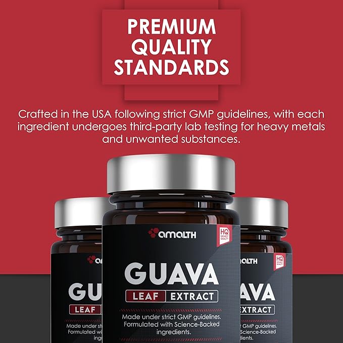 AMALTH Guava Leaf Extract with Piperine Supplement Capsules 1000 mg (120 Capsules) Non- GMO Gluten Free