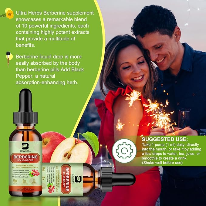 Berberine HCL Supplement with Ceylon Cinnamon - Liposomal Berberine Phytosome Liquid Drops with Turmeric, Ceylon Cinnamon, Bitter Melon, Milk Thistle, AMPK Activator for Digestion Support