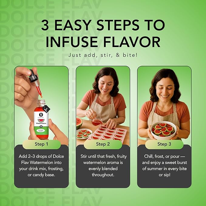 Dolce Flav Watermelon Extract – 2 Ounce Oil-Soluble Kosher, Sugar-Free, Concentrated Juicy Watermelon Flavoring for Baking, Chocolates & Desserts, Includes Measured Dropper