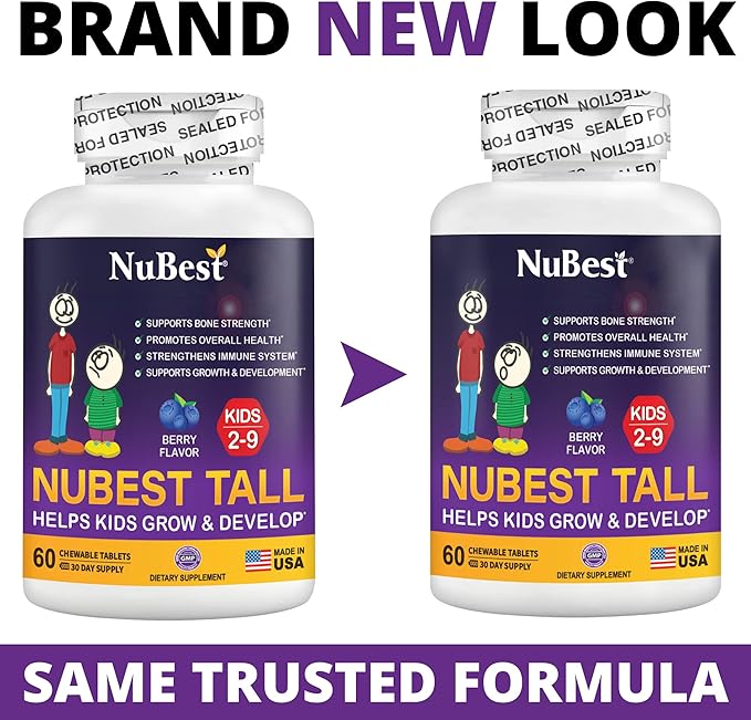 NuBest Tall Kids for Age 2 to 9 - Bone Strength, Brain Growth, Immunity with Calcium, Multivitamins & Minerals - 60 Chewable Berry Tablets | 3 Pack
