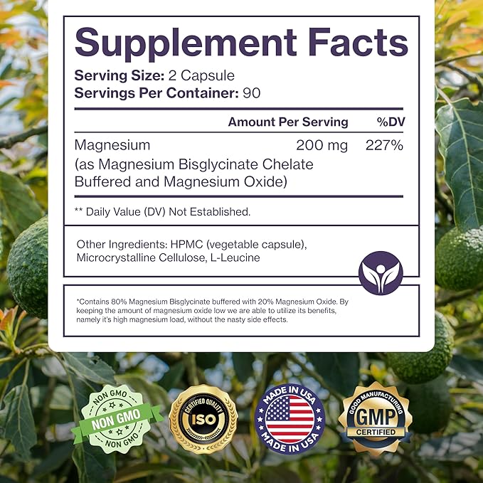 Pure Magnesium Glycinate Supplement – Highly Absorbable Chelated Magnesium for Sleep, Muscle & Nerve Health, Energy, Relaxation & Bone Health – 200mg Per Serving, 180 Capsules
