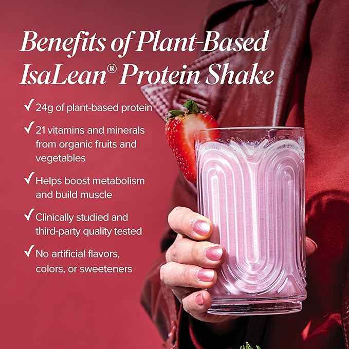 Isagenix Plant-Based IsaLean Protein Shake - Energy Powder with Whole-Food Sourced Vitamins - Supports Lean Muscle Growth & Healthy Metabolism - Gluten & Soy Free - Strawberry, 26.7 oz (14 Servings)