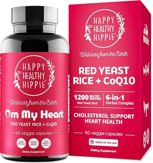 Red Yeast Rice with CoQ10 Supplement 1200 mg - Supports Cholesterol Balance, Heart Health & Circulation - Antioxidant Support with Coenzyme Q10 - Citrinin-Free, Non-GMO, Vegan, 60 Ct