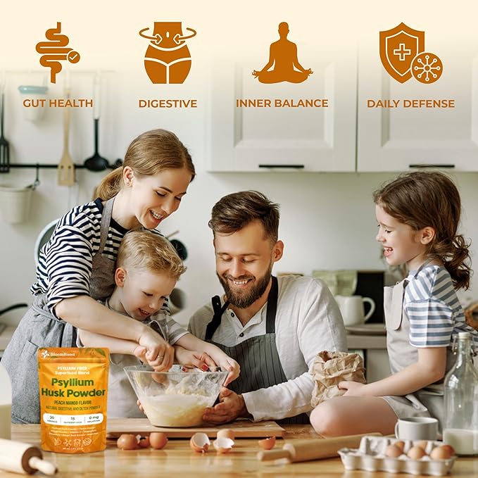 Psyllium Husk Powder | Tropical Flavored Psyllium Husk Powder for Digestive Health & Gut Support | Sugar Free Supplement for Keto & Vegan Diets | 30-Day Supply