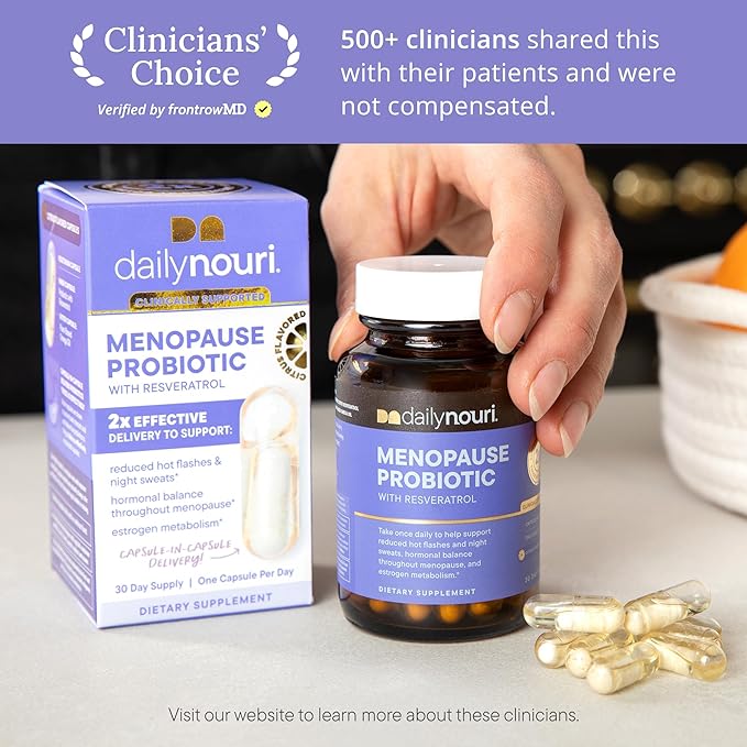 Nouri Daily Menopause Probiotic | Supports Hormonal Balance, Estrogen, Hot Flashes, Night Sweats, Bloating & Gut Health | 3 Clinically Studied Strains + Resveratrol & Vegan Omega Oil | 30-Day Supply