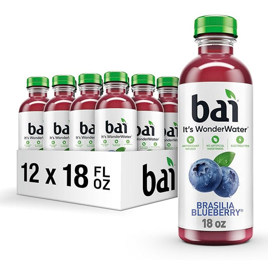 Bai Antioxidant Infused Water Beverage, Brasilia Blueberry, with Vitamin C and No Artificial Sweeteners, 18 Fluid Ounce Bottle, 12 Pack