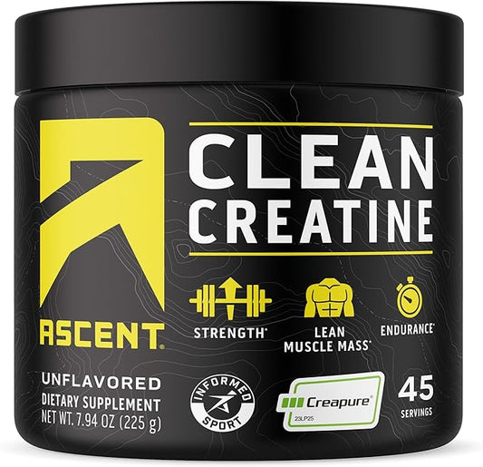 Ascent Clean Creatine Monohydrate Powder - 5G Per Serving, Creapure Supplement - Unflavored, 45 Servings