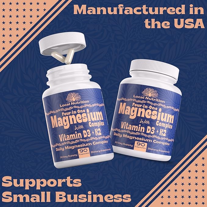 4-in-1 Magnesium Complex 420mg with Vitamin D3 K2 - Premium Magnesium Supplement with Magnesium Malate, Bisglycinate (Glycinate), Taurate, and Chloride - 90 Capsules Made in The USA