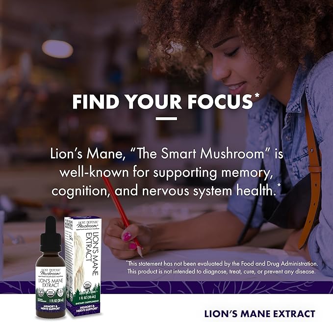 Host Defense Mushrooms Lion's Mane Extract - Lion's Mane Liquid Supplement for Brain Health - Mushroom Support for Focus & Memory Function - Immune & Nervous System Support - 1 fl oz (30 Servings)*