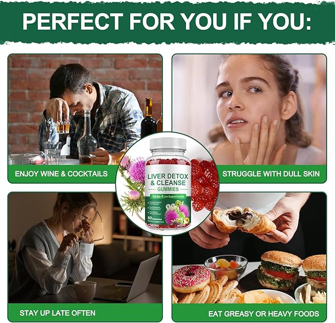 Gummy Milk Thistle, Liver Support Supplement, Immunity & Overall Health, for Your Liver Cleanse Detox & Repair, Promotes Optimal Liver Function, Glutathione, with Alpha Lipoic Acid, 60 Count