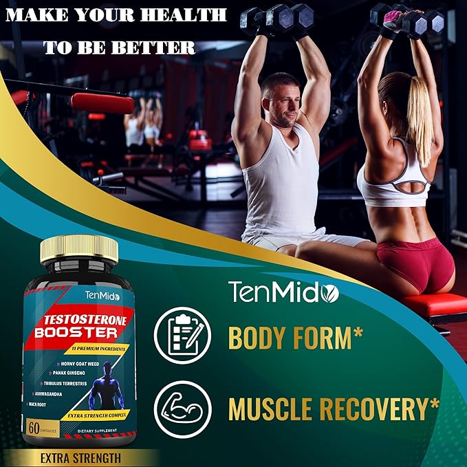 2 Packs of 60caps Testosterone Supplements Booster for Men, Equivalent to 10000mg - Natural Stamina, Endurance & Strength Supplement - Muscle Building Growth, Increasing Performance, Energy