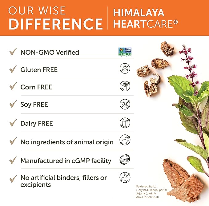 Himalaya HeartCare, 30 Day Supply - Herbal Heart Health Supplements with Ashwagandha and Amla - Vegan, Non-GMO, Gluten Free, 720 mg, 120 Capsules