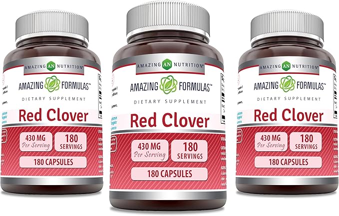 Amazing Formulas Red Clover 430 mg Capsules Supplement | Red Clover Blossoms Herb Extract | Non-GMO | Gluten Free | Made in USA (180 | 3 Pack)