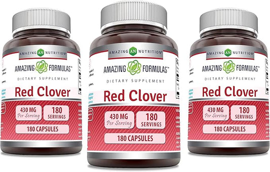 Amazing Formulas Red Clover 430 mg Capsules Supplement | Red Clover Blossoms Herb Extract | Non-GMO | Gluten Free | Made in USA (180 | 3 Pack)