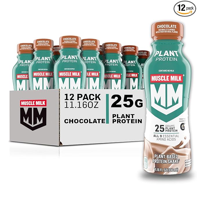 Muscle Milk Plant Based Protein Shake, Chocolate, 11.16 Fl Oz (Pack of 12)