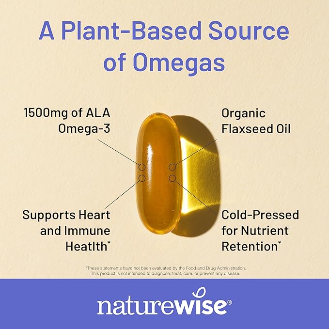 NatureWise Flaxseed Oil 3000 mg, Fish Free Omega 3 with 1500 mg ALA, Dietary Supplement for Immune Health Support - Organic, Cold Pressed, Non-GMO - 120 Softgels[40-Day Supply]