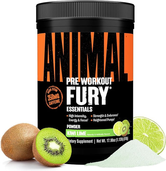 Animal Fury Pre Workout Powder - Kiwi Lime, 350mg Caffeine, BCAA Amino Acids, 2g Beta Alanine, Citrulline & Tyrosine, Energy, Focus, Strength, Endurance, Preworkout for Men & Women, 30 Servings