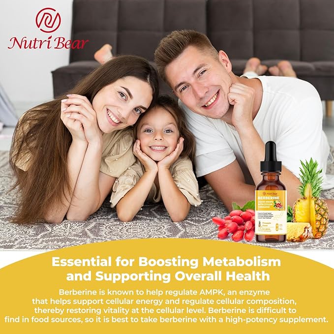 Berberine Supplement with Ceylon Cinnamon, Berberine HCL Liquid Drops with Turmeric, Bitter Melon, Quercetin, 10X Strength AMPK for Digestion System, Immune Health Support -Vegetarian, 2 fl oz