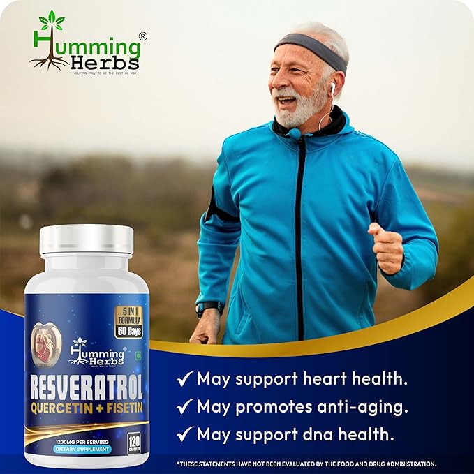 Resveratrol Supplement 1200mg – 5-in-1 Formula with Quercetin, Fisetin, Spermidine & Vitamin D3 – Cardiovascular & Wellness Support – 120 Capsules