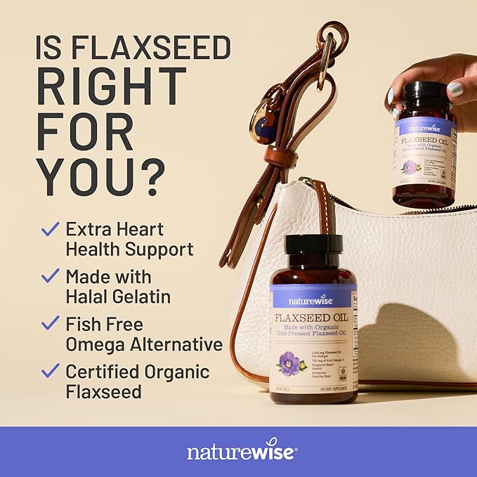 NatureWise Flaxseed Oil 1200 mg, Fish Free Omega 3 6 9 with 720mg ALA, Dietary Supplement for Heart Health Support - Organic, Cold Pressed, Non-GMO - 60 Softgels[2-Month Supply]