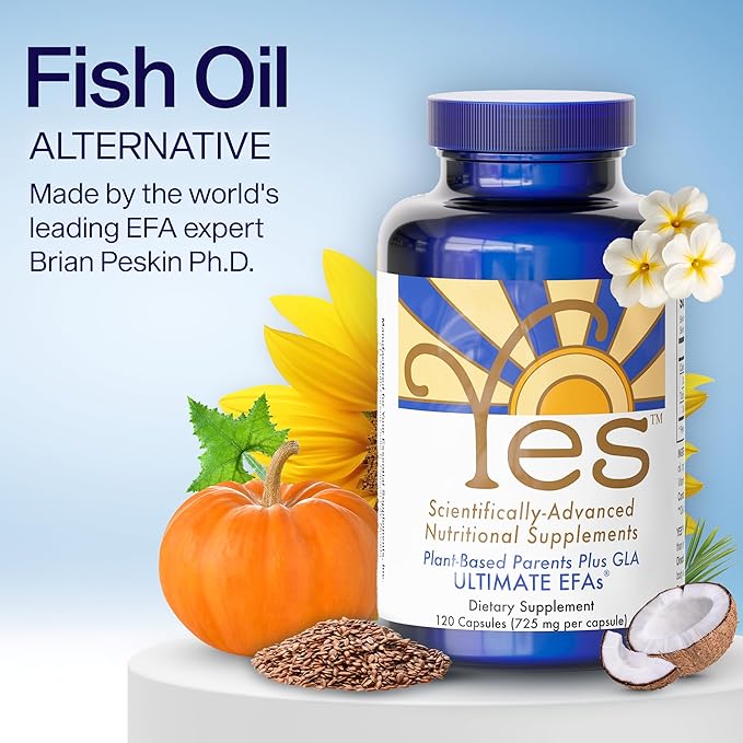 Plant Based Fish Oil Alternative YES Omega 3 & 6 Fatty Acid - Burpless - DHA, EPA, SDA - Cholesterol, Heart, Skin, Energy, Eyes, Immunity Support by YES (120 Gel caps)