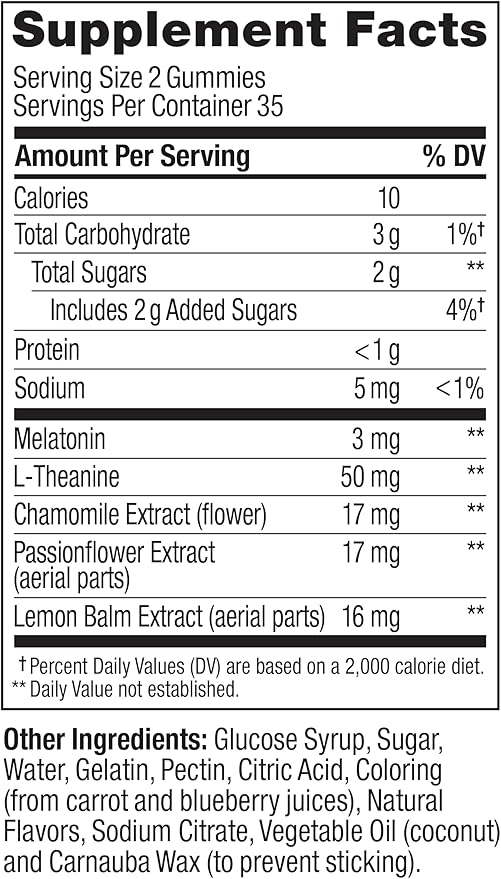 OLLY Sleep Gummy, 3 mg Melatonin, L-Theanine, Chamomile, Lemon Balm, Sleep Aid, Blackberry - 70 Count