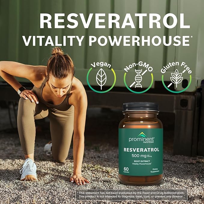 Prominent Nutrition Resveratrol Supplement, Anti-Aging and Immune Support, 98% Pure Trans-Resveratrol Supplement, 500 mg, 30 Day Supply