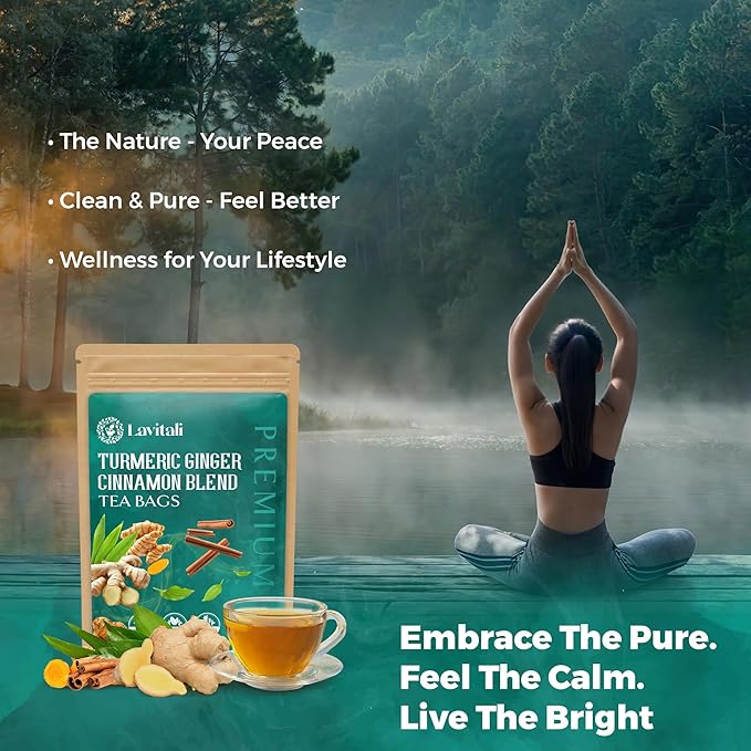 Lavitali, Ginger Turmeric Cinnamon Tea | 120 bags, 100% Pure Herbal Tea | Caffeine-Free, No Sugar, Eco-Friendly Filter Bag | Daily Natural Botanical, Hot or Iced Herbal Infusion