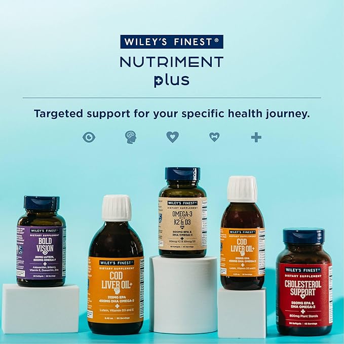 Wiley's Finest Wild Alaskan Fish Oil Vitamin K2 & D3 Softgels - 500mg of EPA and DHA Omega-3s for Bone and Heart Health Support - 120 Softgels (120 Servings)