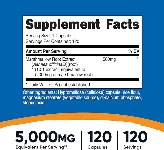 Nutricost Marshmallow Root 5000mg Equivalent, 120 Vegetarian Capsules - Gluten Free & Non-GMO - from 500mg of 10:1 Extract