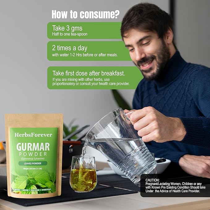 Gurmar Powder Leaves Powder Gymnema Sylvestre Support Healthy Sweet Level Non GMO, Organic, Vegan 230 GMS