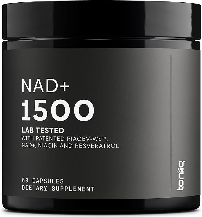 Toniiq NAD+ Supplement 1500mg - Ultra High Strength NAD Supplement with Clinically Studied Ingredients with Patented RiaGev-WS™, Resveratrol, and Niacin - 60 Capsules