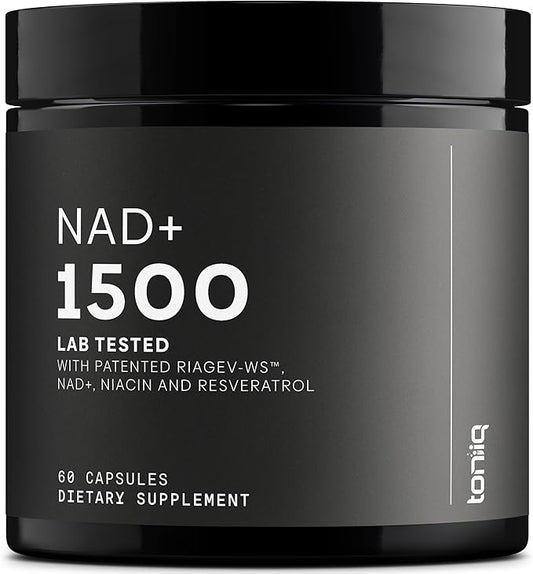 Toniiq NAD+ Supplement 1500mg - Ultra High Strength NAD Supplement with Clinically Studied Ingredients with Patented RiaGev-WS™, Resveratrol, and Niacin - 60 Capsules