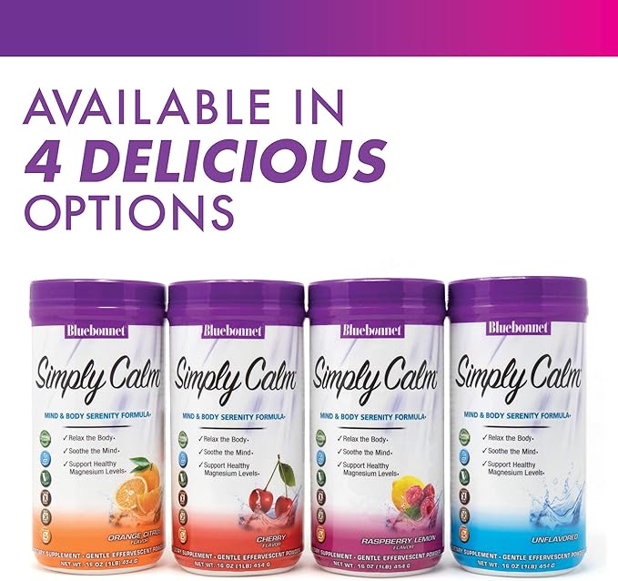 Bluebonnet Nutrition Simply Calm Powder, For Calm*, Muscle Cramps*, Stress Relief*, Soy-Free, Gluten-Free, Non-GMO, Kosher Certified, Dairy-Free, Vegan, 16 oz, 82 Servings, Orange Citrus Flavor