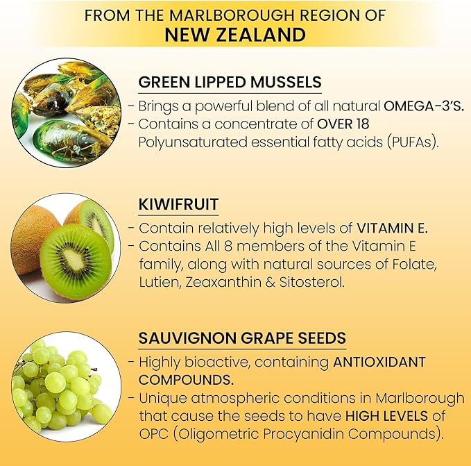 Omega 3 New Zealand Green Lipped Mussel Oil Soft Cap for Joint Support & Mobility, Heart & Immune Support, No Fishy Aftertaste, 1-Pack, 60Soft Capsules, 2-Soft Cap Per Day, 30 Day Supply