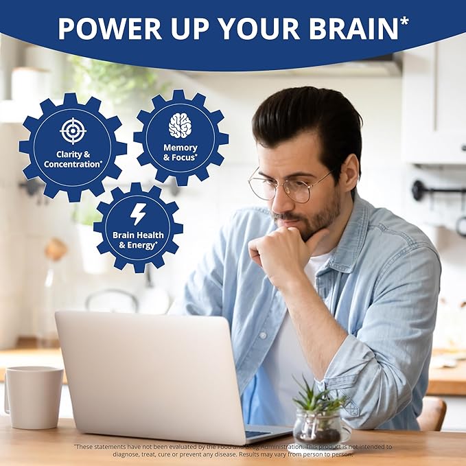 NuBrain Booster - Brain Supplement for Brain Booster, Memory, Focus & Clarity Support with St. John’s Wort, Ginkgo Biloba, Bacopa & More - 60 Vegan Capsules | 1 Month Supply