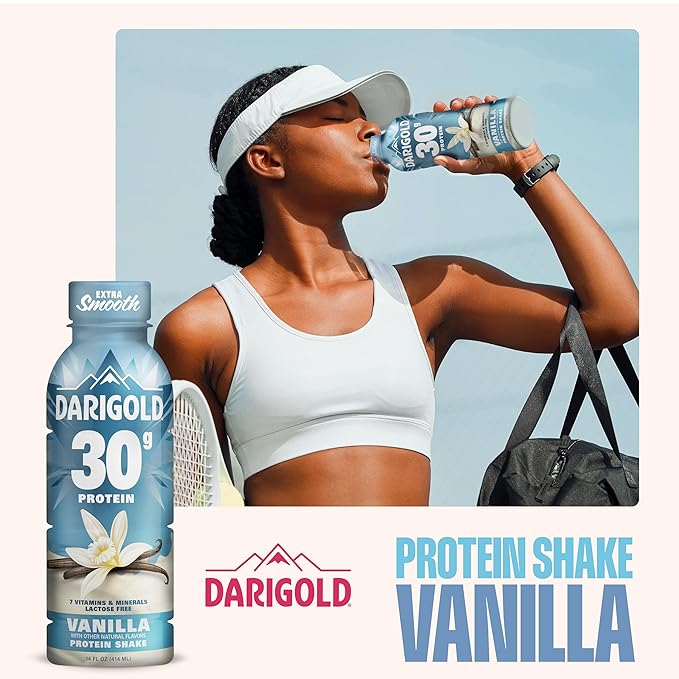 Darigold Ready to Drink Vanilla Protein Shake, 30g Protein, No Added Sugar, Lactose Free, Only 160 Calories. Electrolytes, Gluten Free - 14oz bottles 12 pack