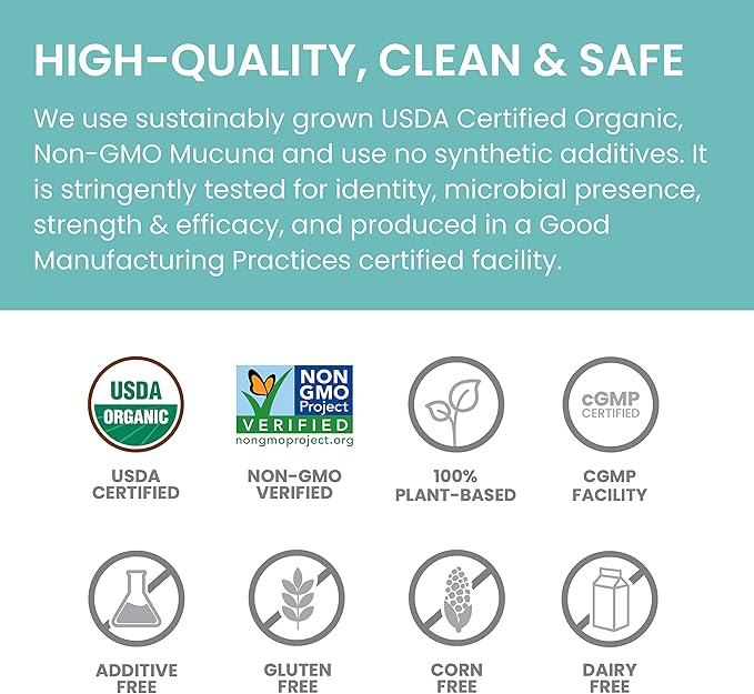 Himalaya Organic Mucuna/Pruriens Herbal Supplement, Supports Relaxation, Tension Relief, Brain Function, Non-GMO, USDA Organic, Vegan, Gluten Free, 600 mg, 60 Plant-Caplets, 60 Day Supply