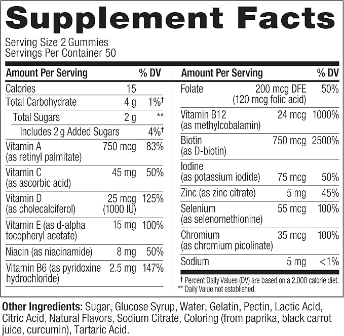 OLLY Teen Girl Multi Gummy, Healthy Skin and Immune Support*, Essential Vitamins, Biotin, Zinc, Chewable Multivitamin, Strawberry Melon Flavored, 50 Day Supply - 100 Count