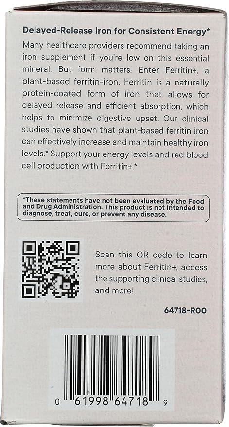 Flora Ferritin+ Delayed-Release Iron Supplement - Plant-Based Iron Supplement - Blood Cell & Energy Support - Vegan & Gluten-Free - Amber Glass Bottle - 30 Vegan Capsules