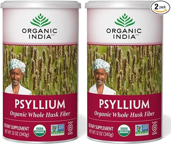 ORGANIC INDIA Whole Psyllium Husk Powder Organic - Psyllium Husk Fiber Supplement, Digestion Support, Vegan, Gluten-Free, Non-GMO, Soluble & Insoluble Fiber Source - 12 oz (Pack of 2)