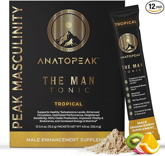 Male Enhancing Supplement Powder – Testosterone Supplement for Men with Tongkat Ali, Maca Root, Horny Goat Weed Powder, Beet Root & L-Citrulline – Nitric Oxide Enhancer (12 Stick Packs) - Tropical