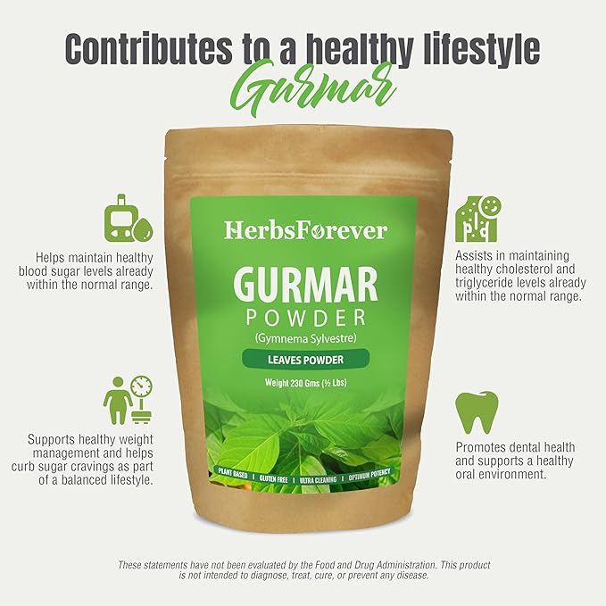 Gurmar Powder Leaves Powder Gymnema Sylvestre Support Healthy Sweet Level Non GMO, Organic, Vegan 230 GMS
