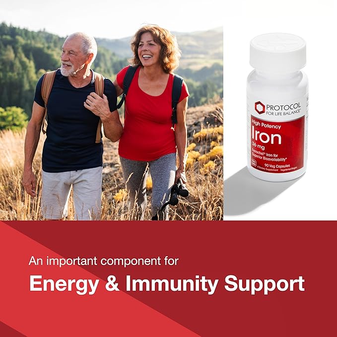 PROTOCOL FOR LIFE BALANCE Iron 36mg - Bioavailable Ferrochel Iron - for Energy & Immune Support - Iron Bisglycinate Support Mitochondria - Vegan, Halal & Kosher - 90 Veg Capsules