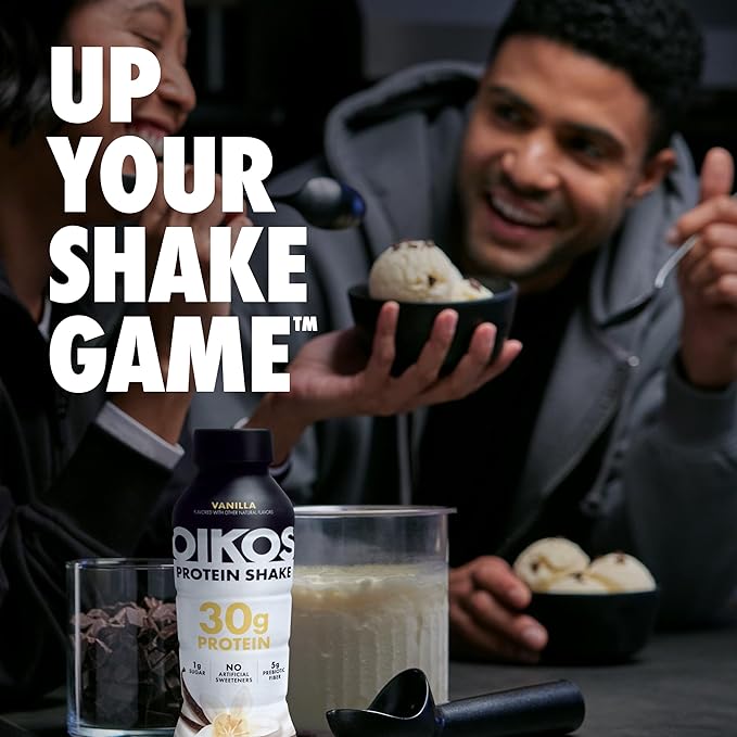 Oikos Protein Shake, Exclusive Variety Pack, 30g High Protein Drinks, Shelf Stable, Ready to Drink, 5g Prebiotic Fiber, 12 fl oz Bottle (8 ct Vanilla, 4 ct Chocolate