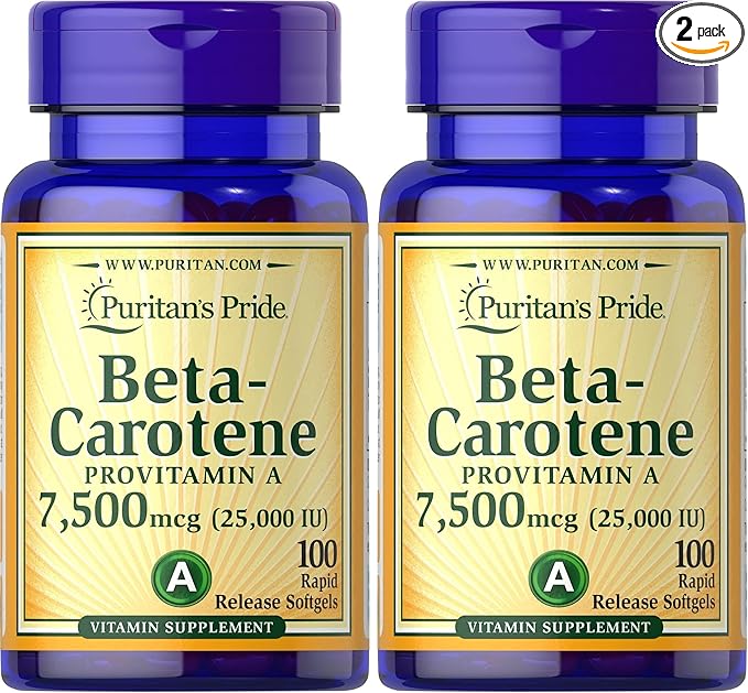 Puritan's Pride Beta Carotene for Immune and Eye Health to Support a Healthy Immune System 100 Softgels (Pack of 2)
