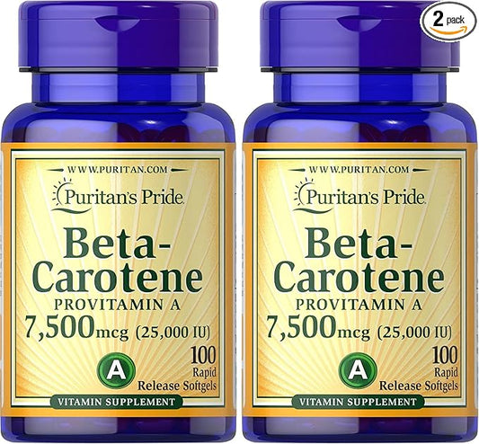 Puritan's Pride Beta Carotene for Immune and Eye Health to Support a Healthy Immune System 100 Softgels (Pack of 2)