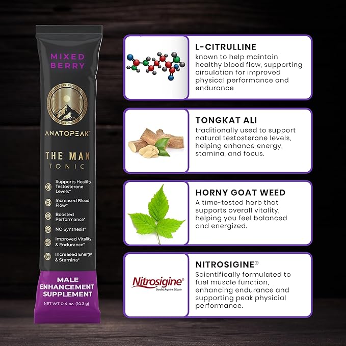 Male Enhancing Supplement Powder – Testosterone Supplement for Men with Tongkat Ali, Maca Root, Horny Goat Weed Powder, Beet Root & L-Citrulline – Nitric Oxide Booster (1 Stick Pack) - Berry