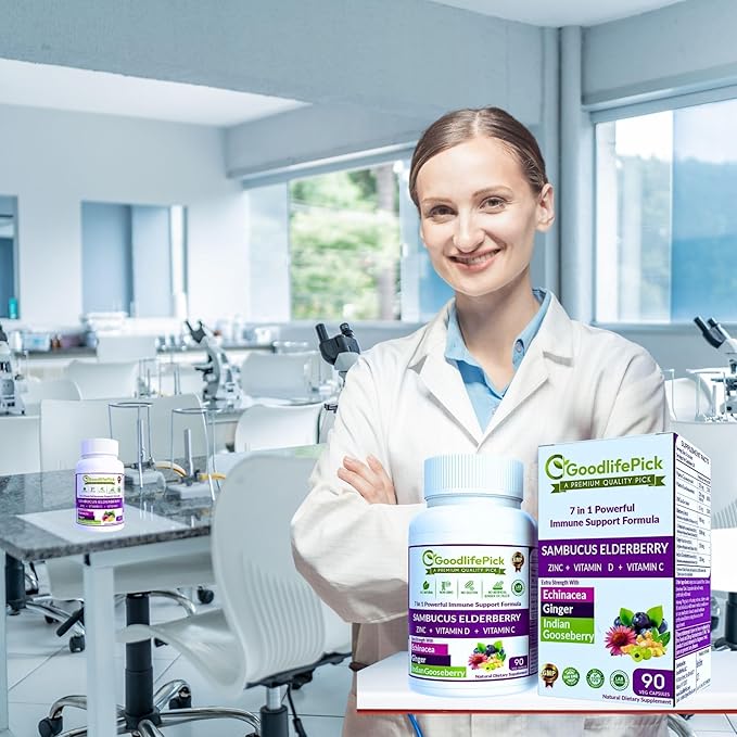 7X Elderberry with ZINC, Vitamin C, Vitamin D, Echinacea, Ginger & Indian Gooseberry (Amla).Premium Elderberry Capsules 90 ct, All Natural,Vegan,Non-GMO, No Rice Powder, No-Gluten, No Sugar