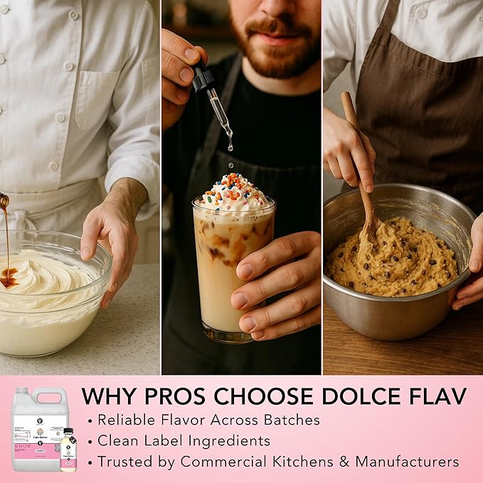 Dolce Flav Cake Batter Flavoring – 32 oz. – Premium Water-Based Extract for Ice Cream, Desserts, Boba, Beverages & Baked Goods | Perfect for Bakeries, Cafés & Restaurants